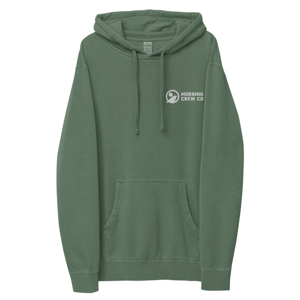 Morning Crew Co Embroidered Alpine Green Pigment-Dyed Unisex Hoodie